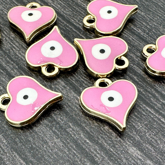 Heart with Evil Eye 12x14.5mm Enamel Charm - 1 pc. (M1945)