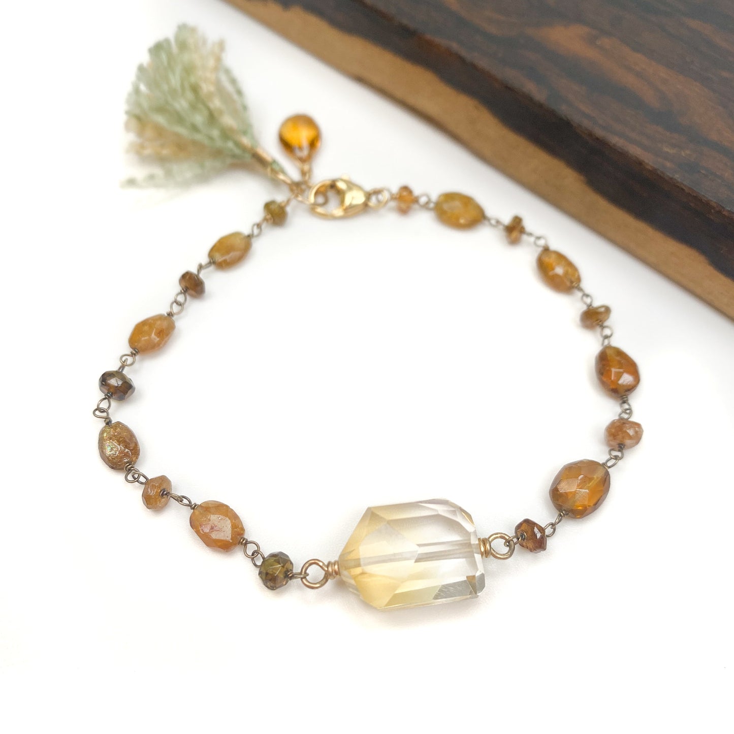 Hessonite Garnet Citrine Gold-Filled Tassel Bracelet