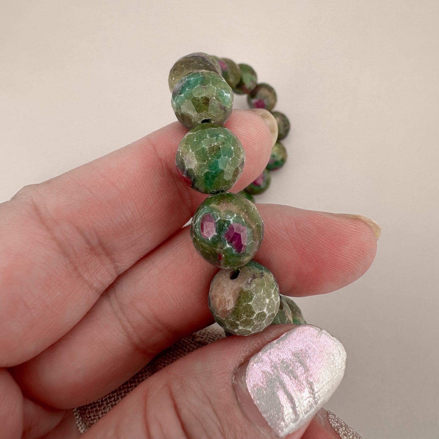 Ruby in Zoisite 6-12mm Faceted Graduated Round Bead Necklace - 1 pc. (J229)