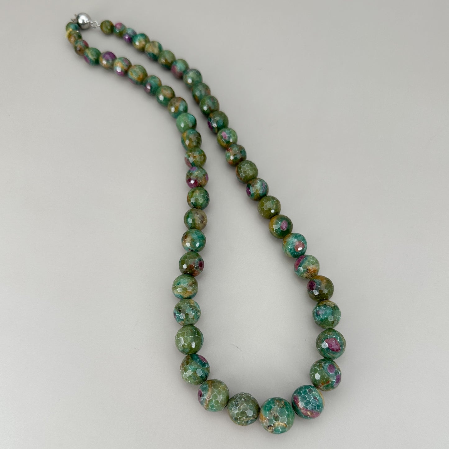 Ruby in Zoisite 6-12mm Faceted Graduated Round Bead Necklace - 1 pc. (J229)