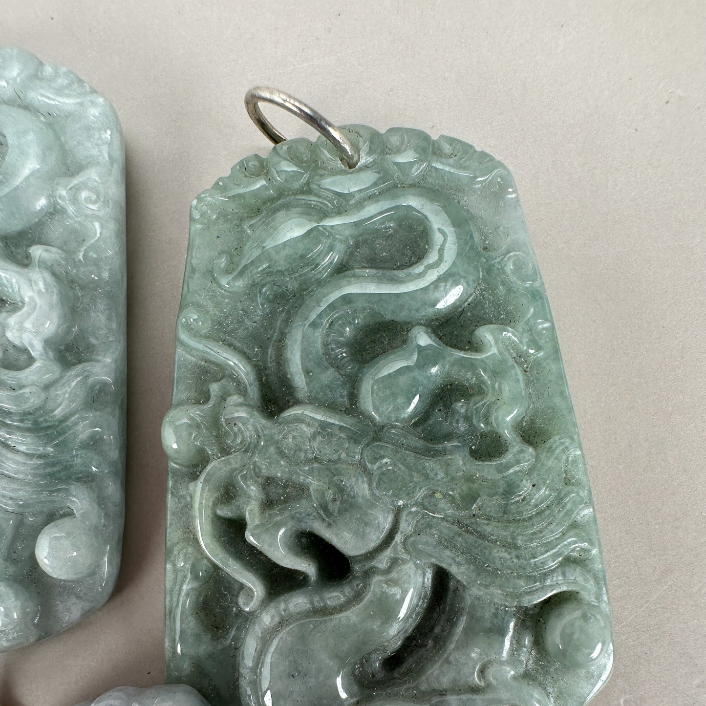 Jade Dragon Hand-Carved Pendant (2 Ring Options) (J228)