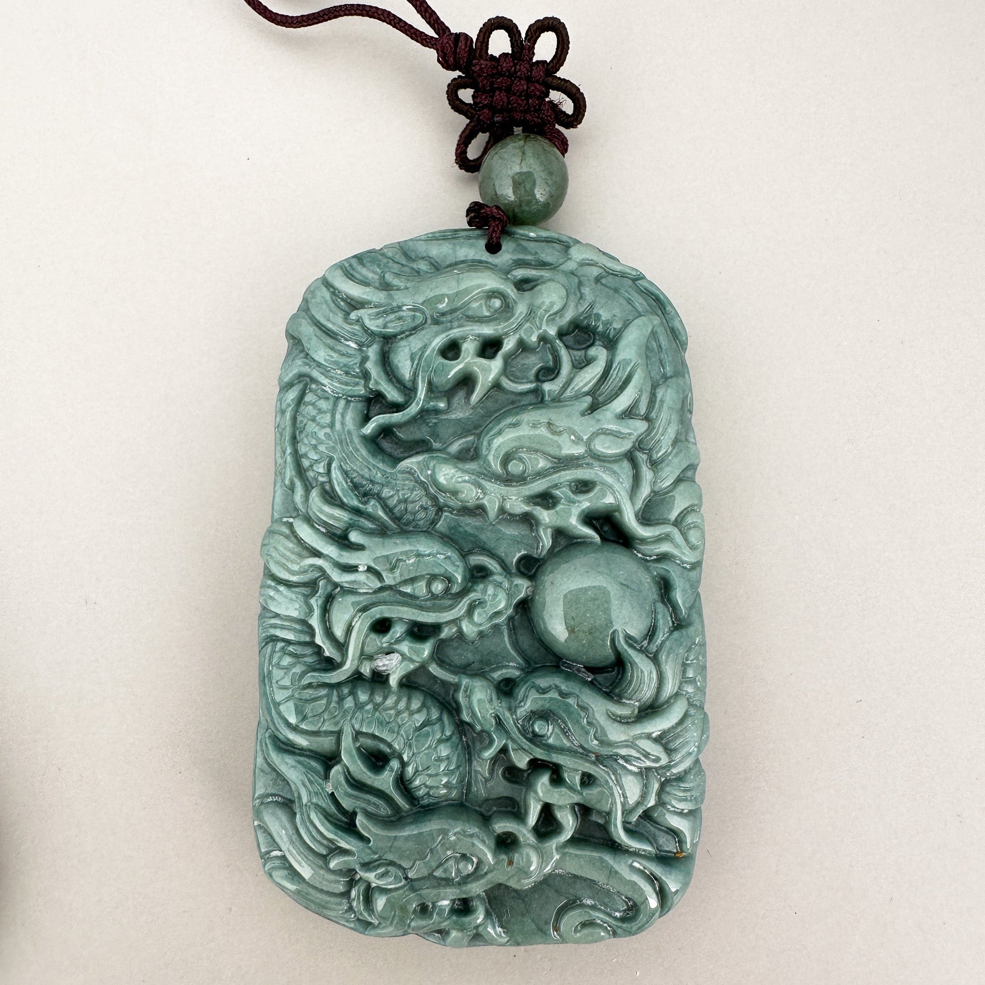 Jade Dragon Large Hand-Carved Charm - 1 pc.(P3205)-The Bead Gallery Honolulu
