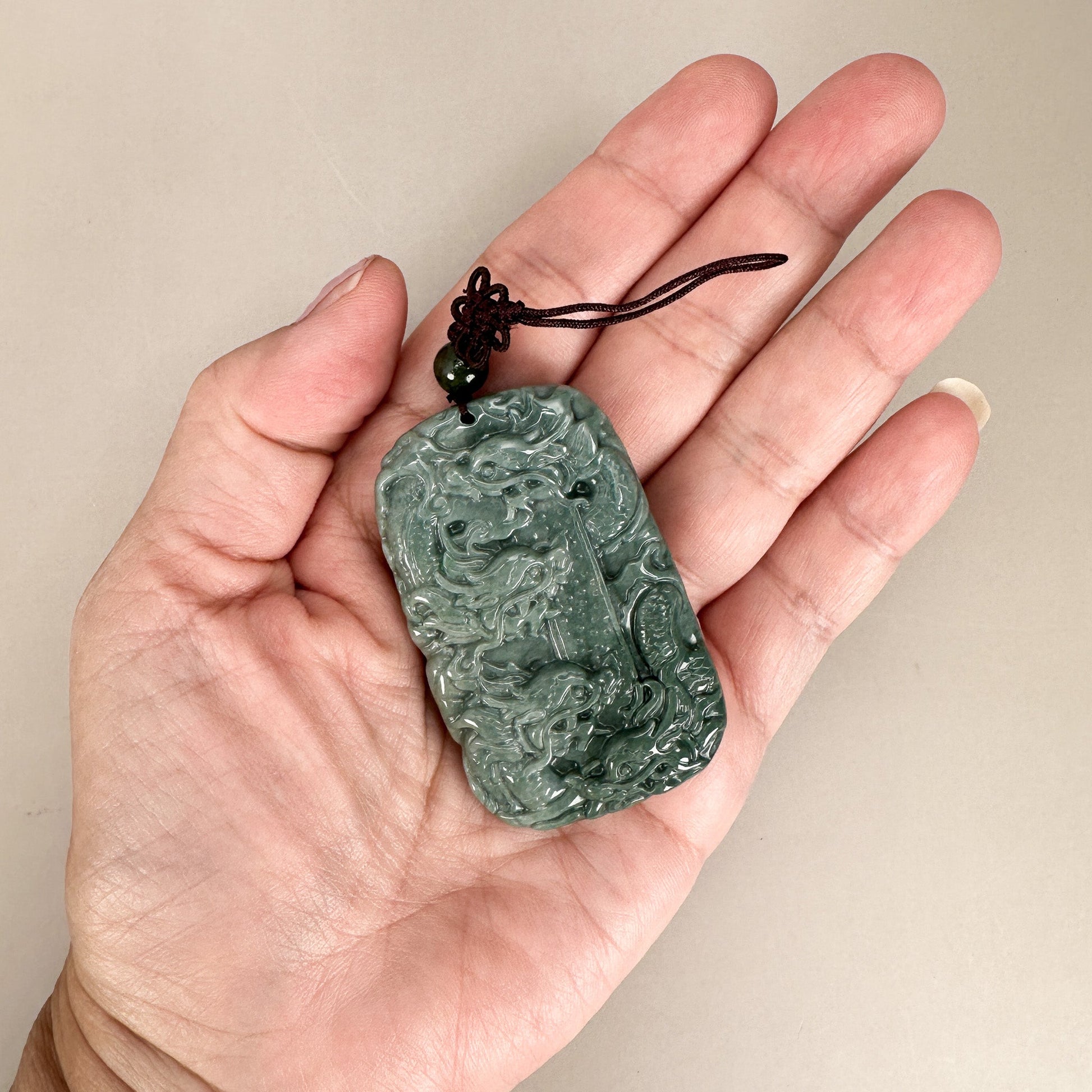 Jade Dragon Large Hand-Carved Charm - 1 pc.(P3205)-The Bead Gallery Honolulu