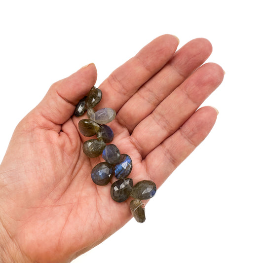 Labradorite Large Flat Faceted Pear Drop Tip Drill Briolette Bead - 7.5" Strand (J299)-The Bead Gallery Honolulu