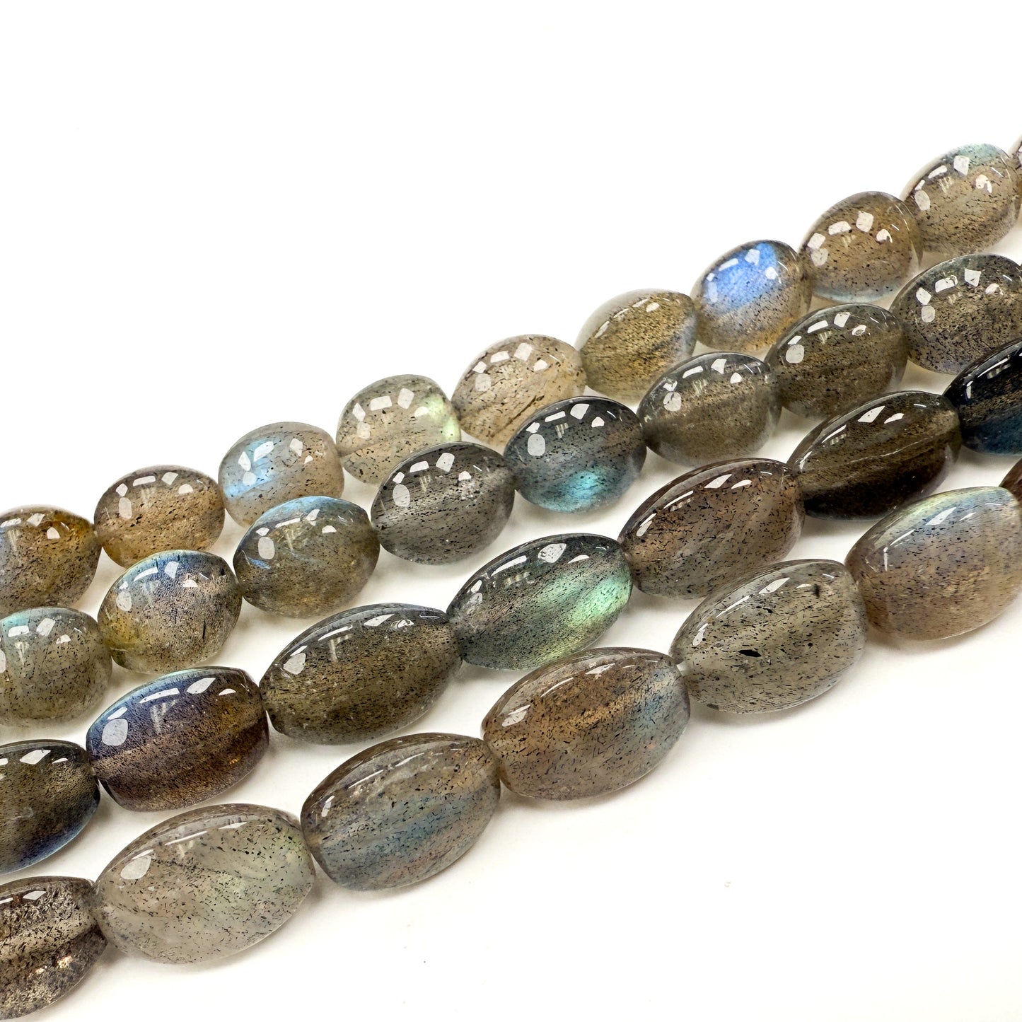 Labradorite Smooth Curved Tri-Olive Bead - 7.75" Strand (GEM2182)-The Bead Gallery Honolulu