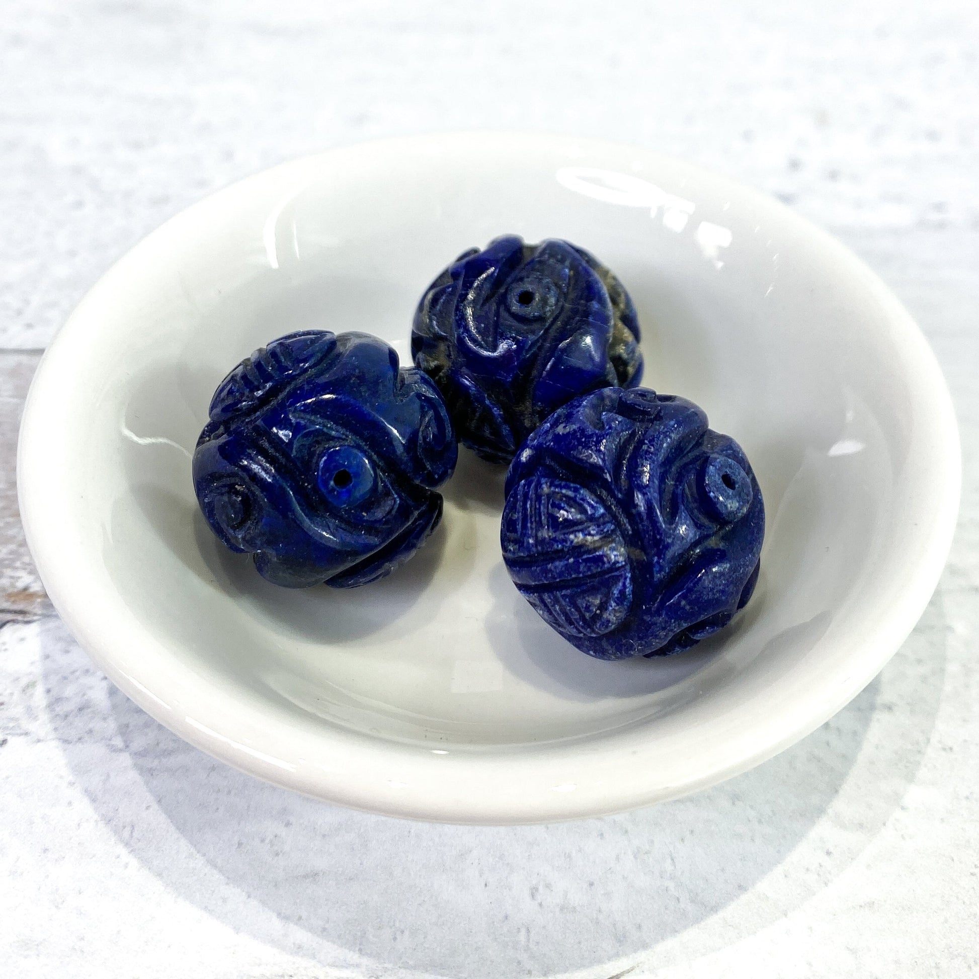 Lapis 20mm Carved Round Bead - 1 pc.