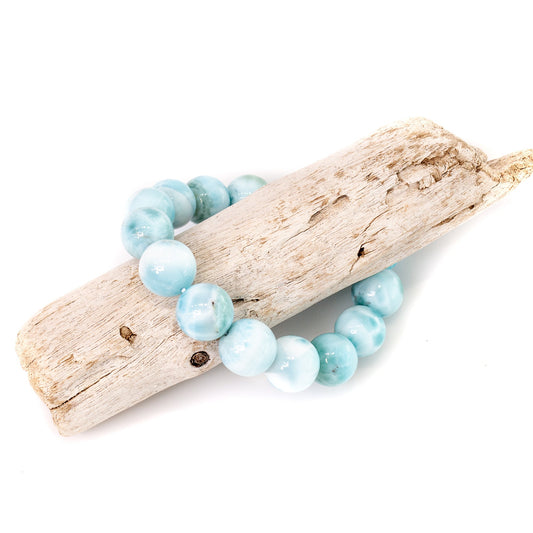 Larimar 13mm Smooth Round Stretchy Cord Bracelet - 1 pc.