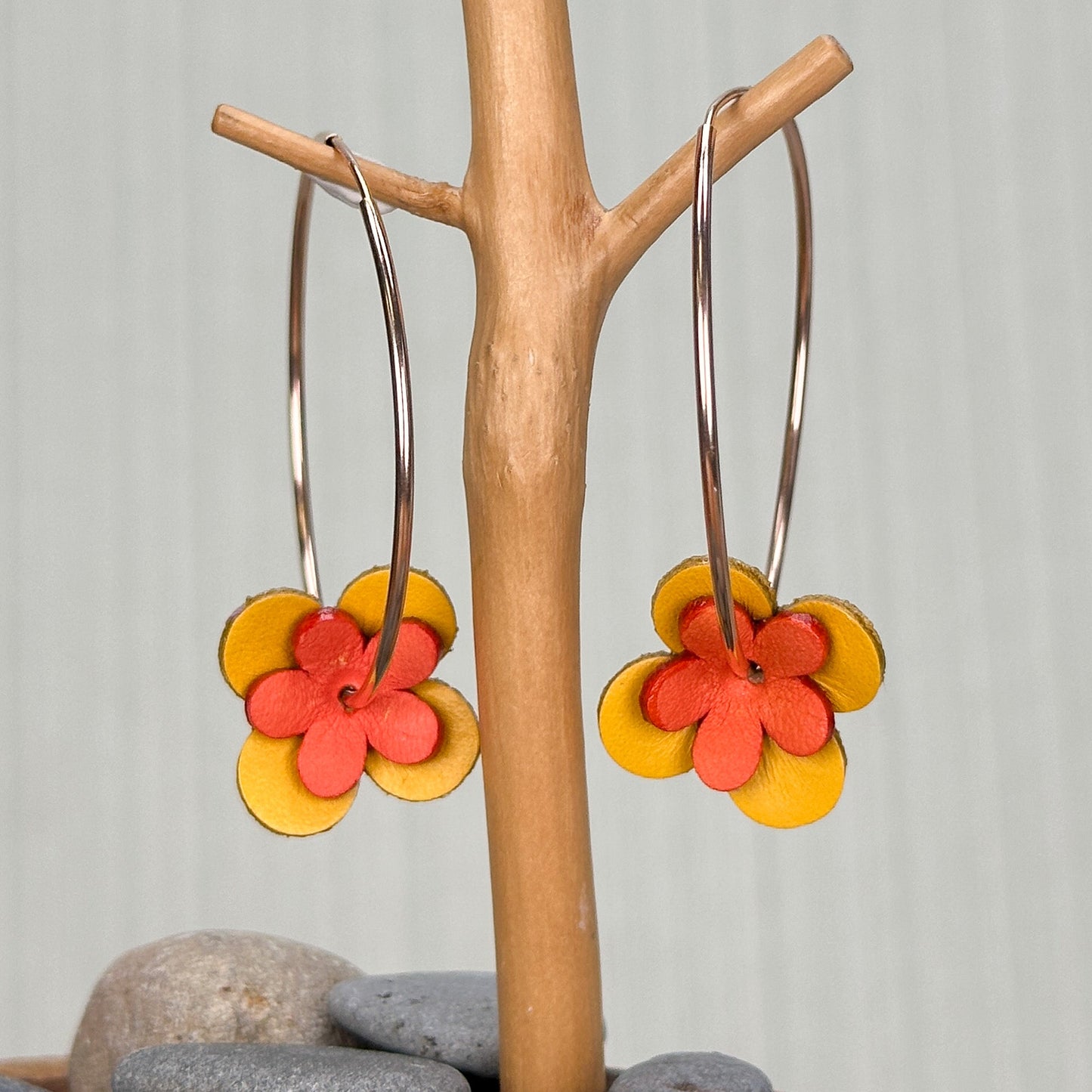 Leather Flower Earrings - 1 pair (J238)