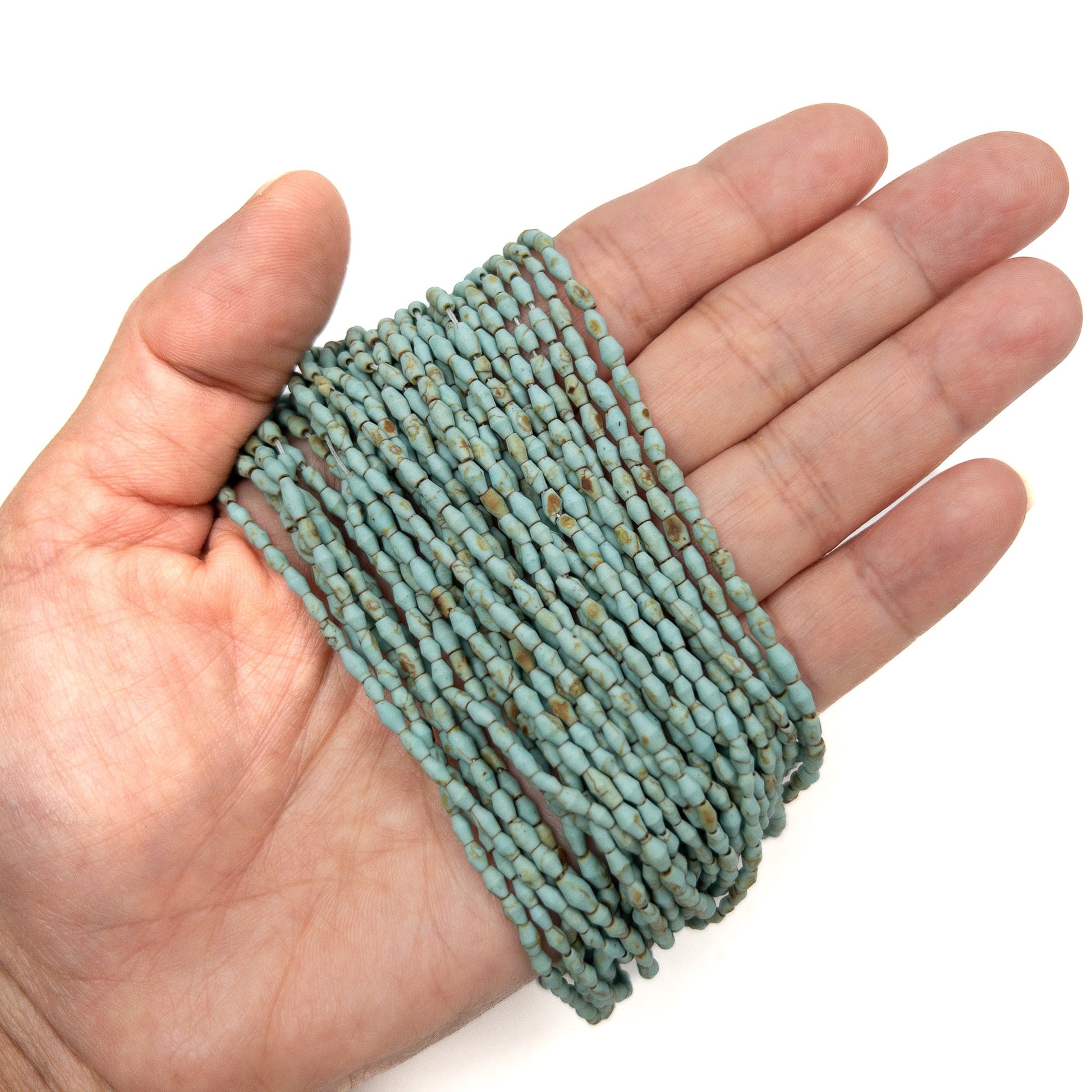 Light Blue Turquoise Matte 2.5mm Rustic Long Bicone Bead - 12" Strand