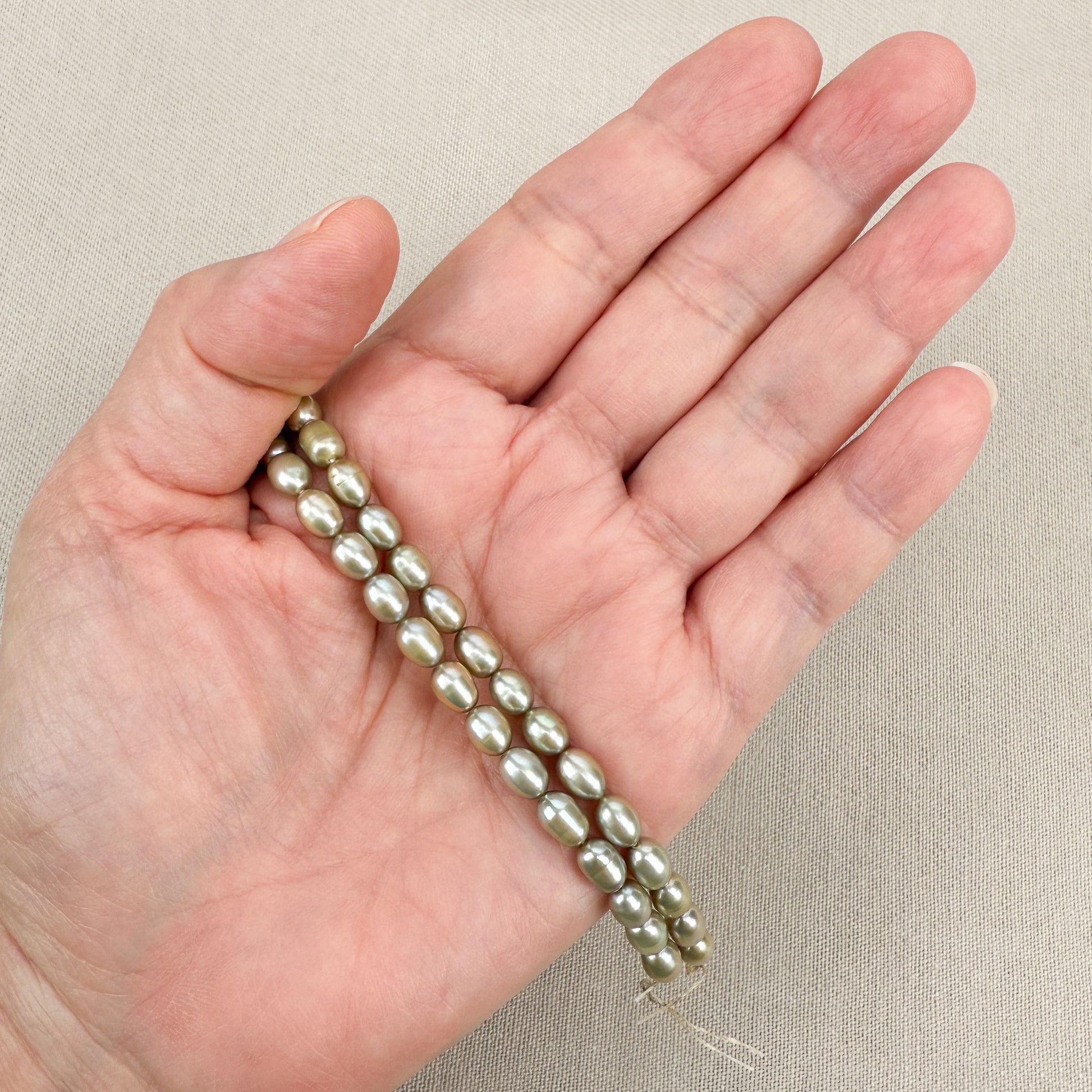 Light Celadon 7x5mm Rice Freshwater Pearl Bead - 8" Strand (GEM1761)-The Bead Gallery Honolulu