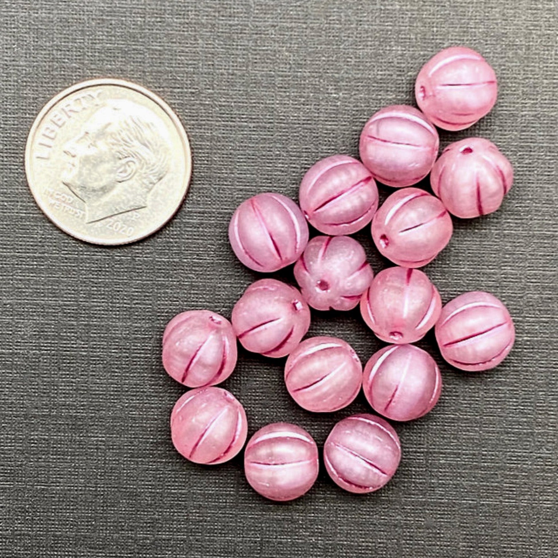 Melon Semi-Transparent Matte Light Rose with Metallic Pink Wash Bead - 16 pcs.-The Bead Gallery Honolulu