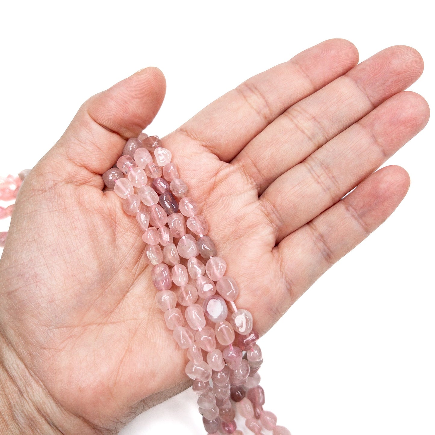 Madagascar Rose Quartz Small Tumbled Nugget Bead - 7.5" Strand