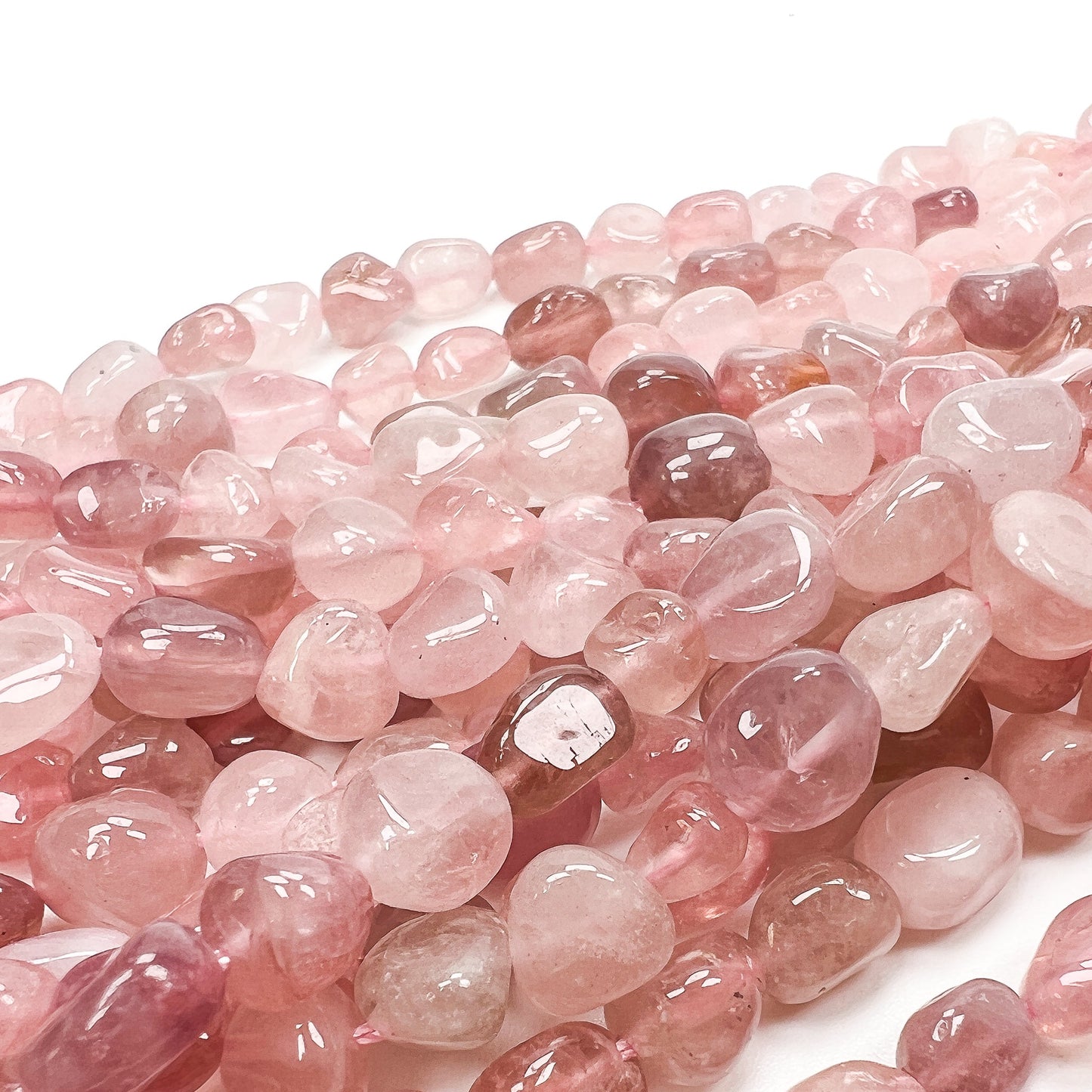 Madagascar Rose Quartz Small Tumbled Nugget Bead - 7.5" Strand