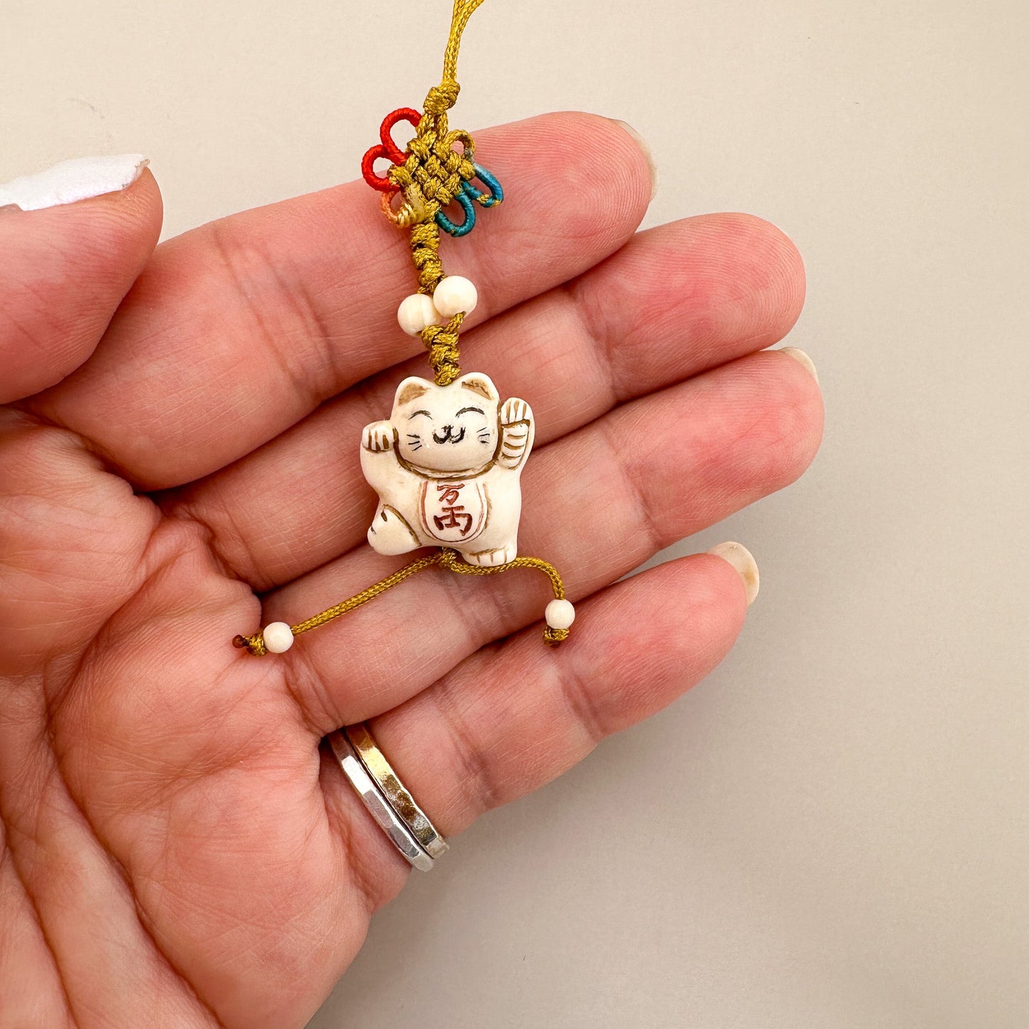 Maneki Neko (Cat) 16x19mm Carved Bone Charm - 1 pc. (P2948)-The Bead Gallery Honolulu