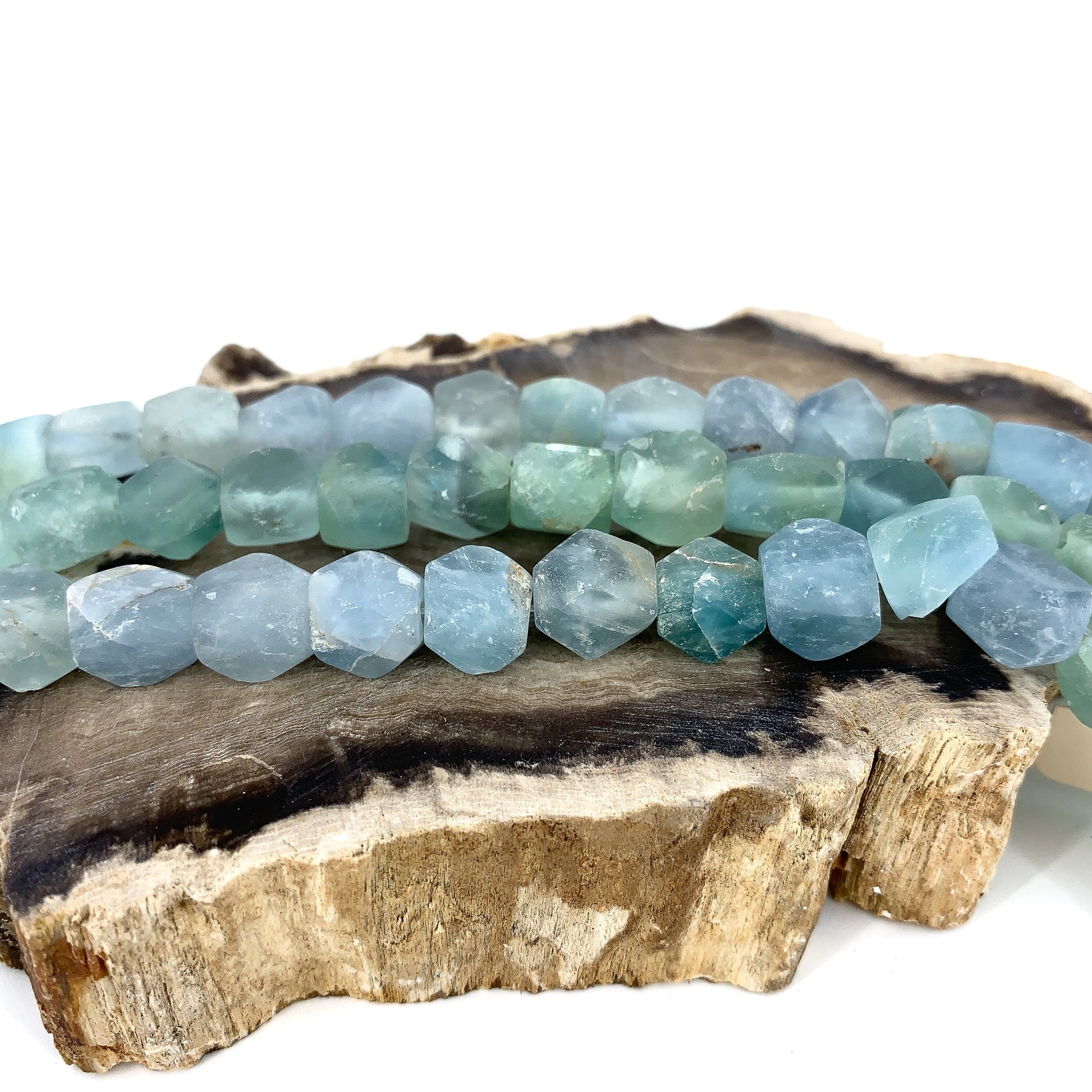 Matte Fluorite 10mm Raw Simple Cut Bead - 8" Strand