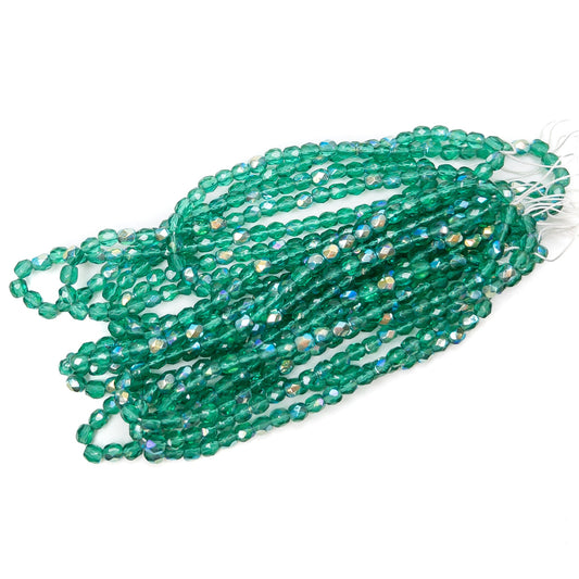 Medium Emerald AB 4mm Fire Polish Glass Bead - 50 pcs.