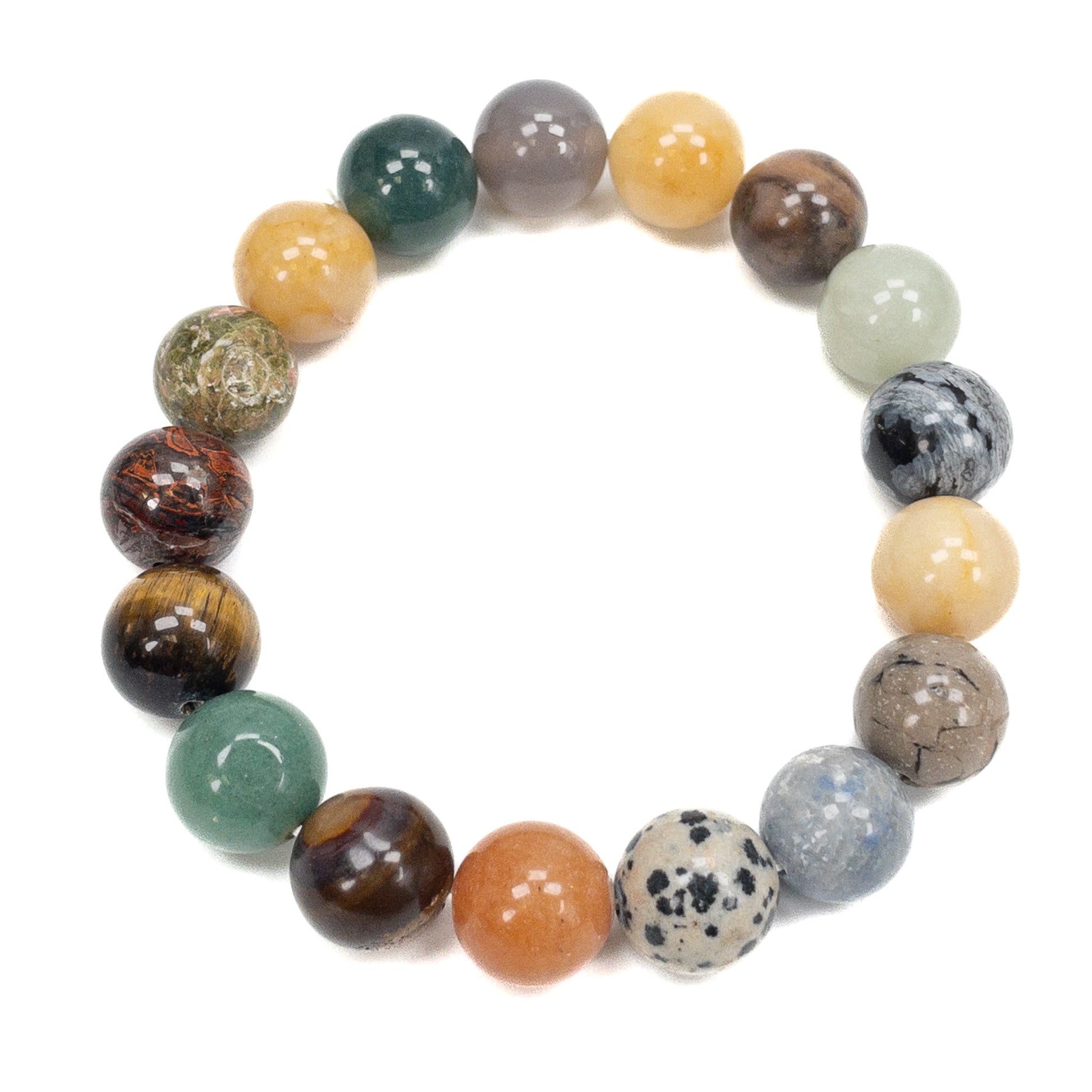 Mixed Gemstone 12mm Round Bead Stretchy Bracelet