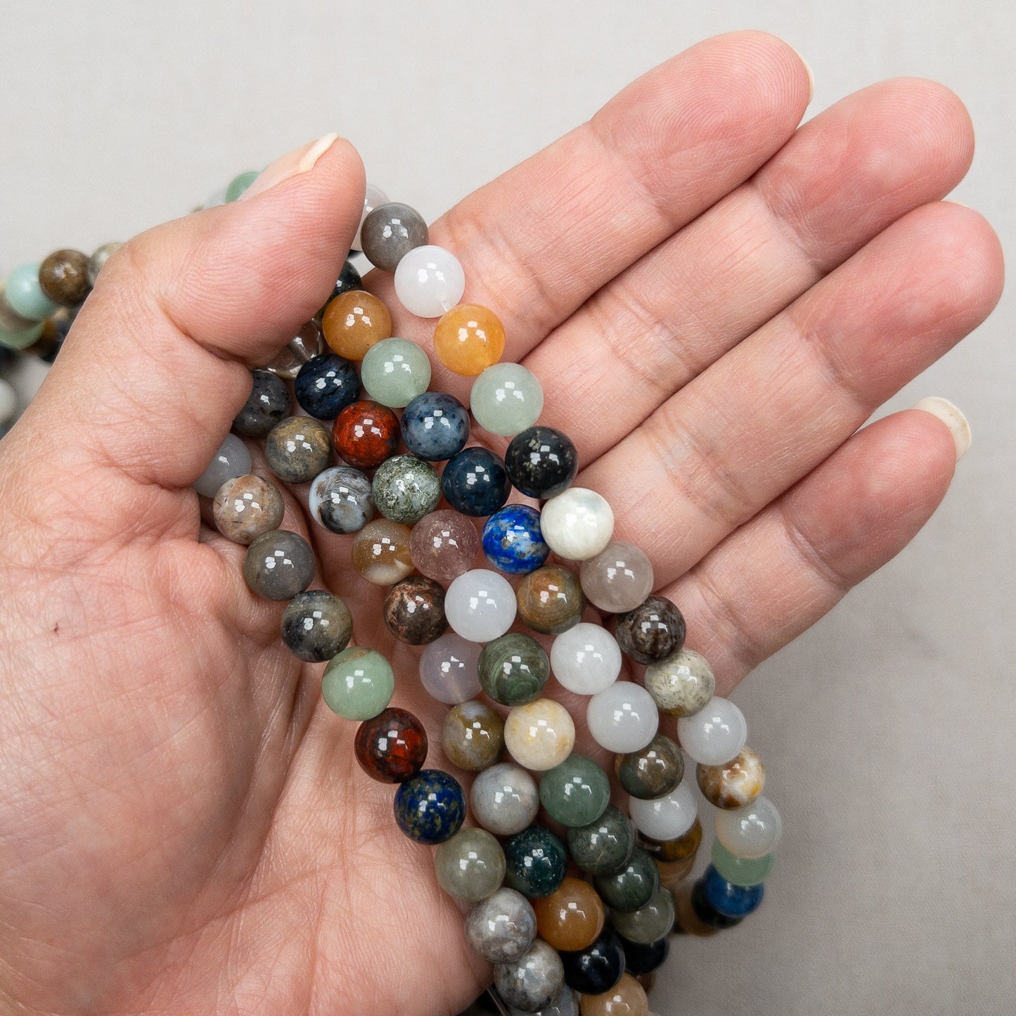 Mixed Gemstone 8mm Round Bead - 7.5" Strand