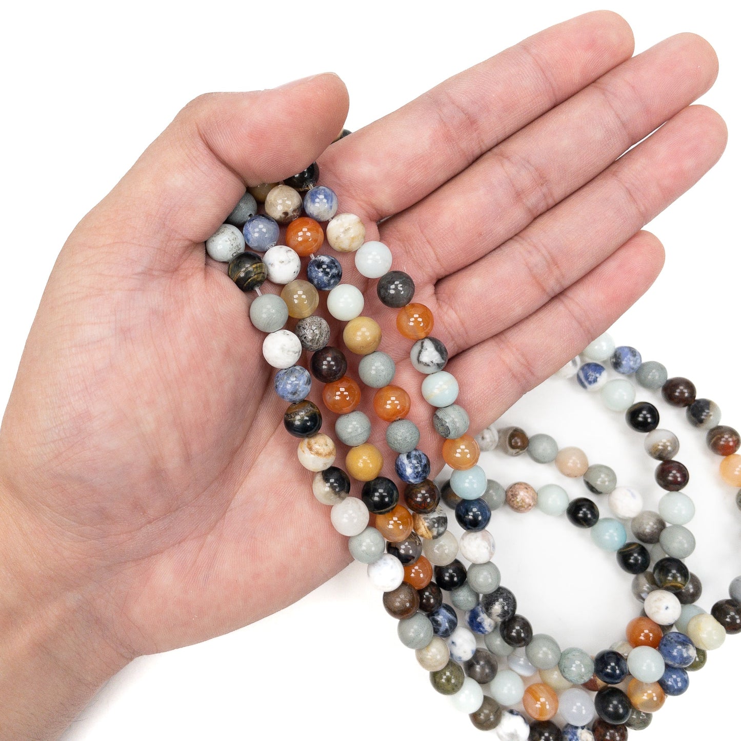 Mixed Gemstone 8mm Smooth Round Bead - 15.5" Full Strand