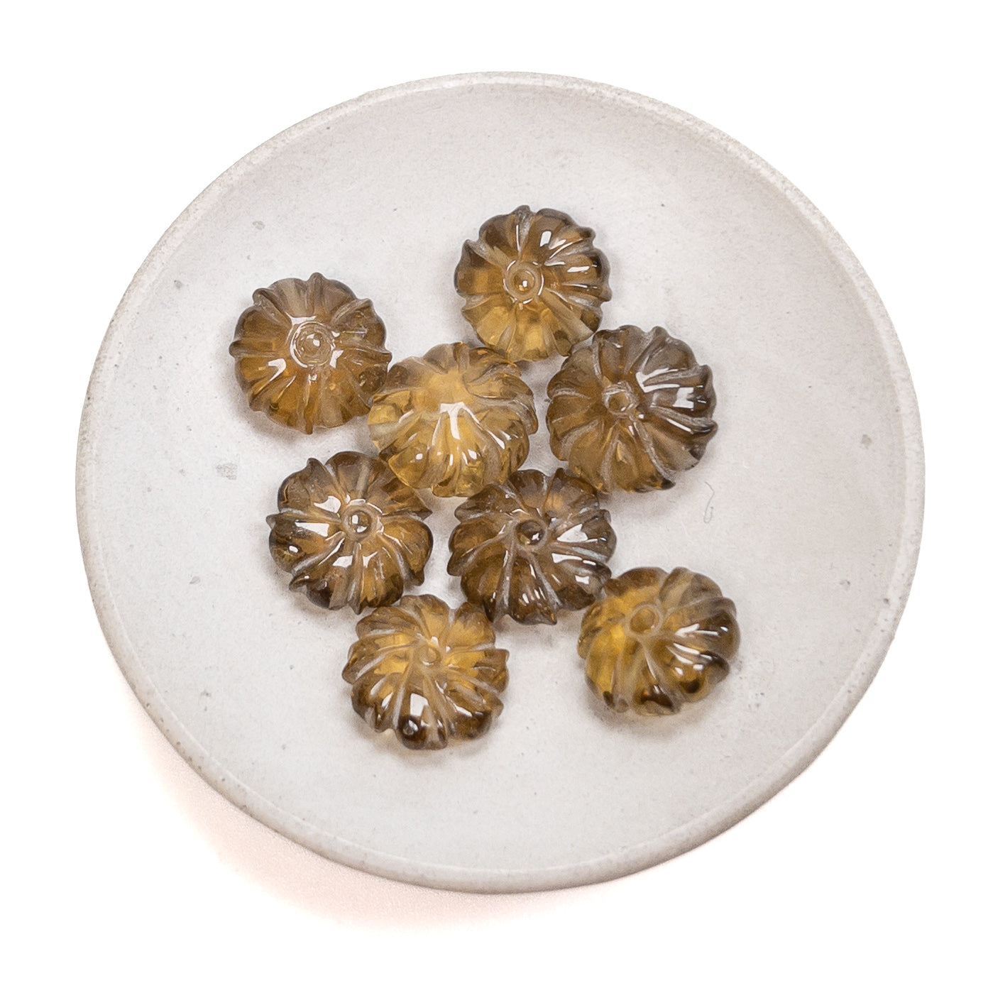 Mixed Quartz Carved Floral Coin Bead (6 Stones Available, Size Varies) - 1 pc.