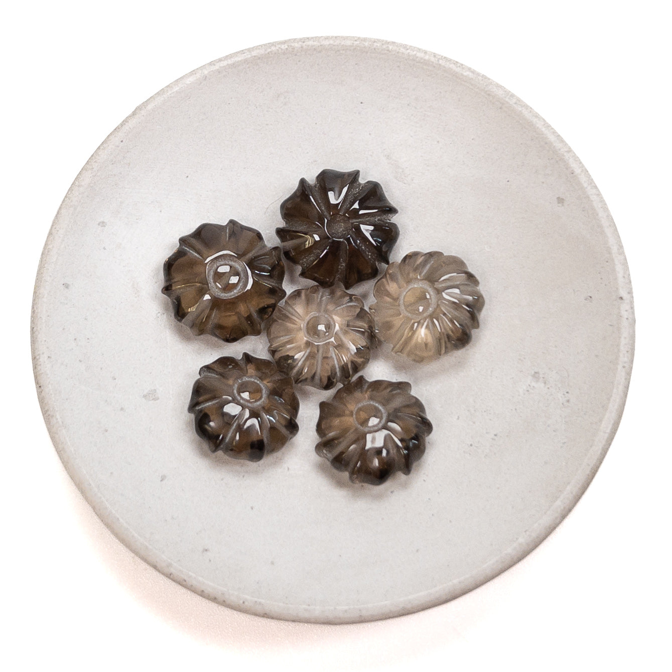 Mixed Quartz Carved Floral Coin Bead (6 Stones Available, Size Varies) - 1 pc.