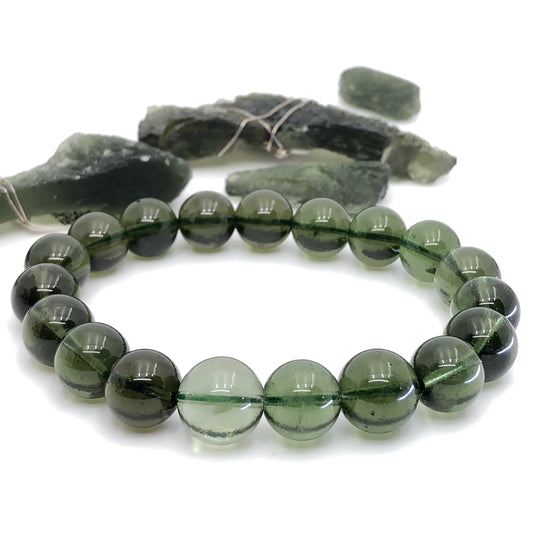 Moldavite 10.5mm Round Bead (AUTHENTICIZED & RARE) - 1 pc.