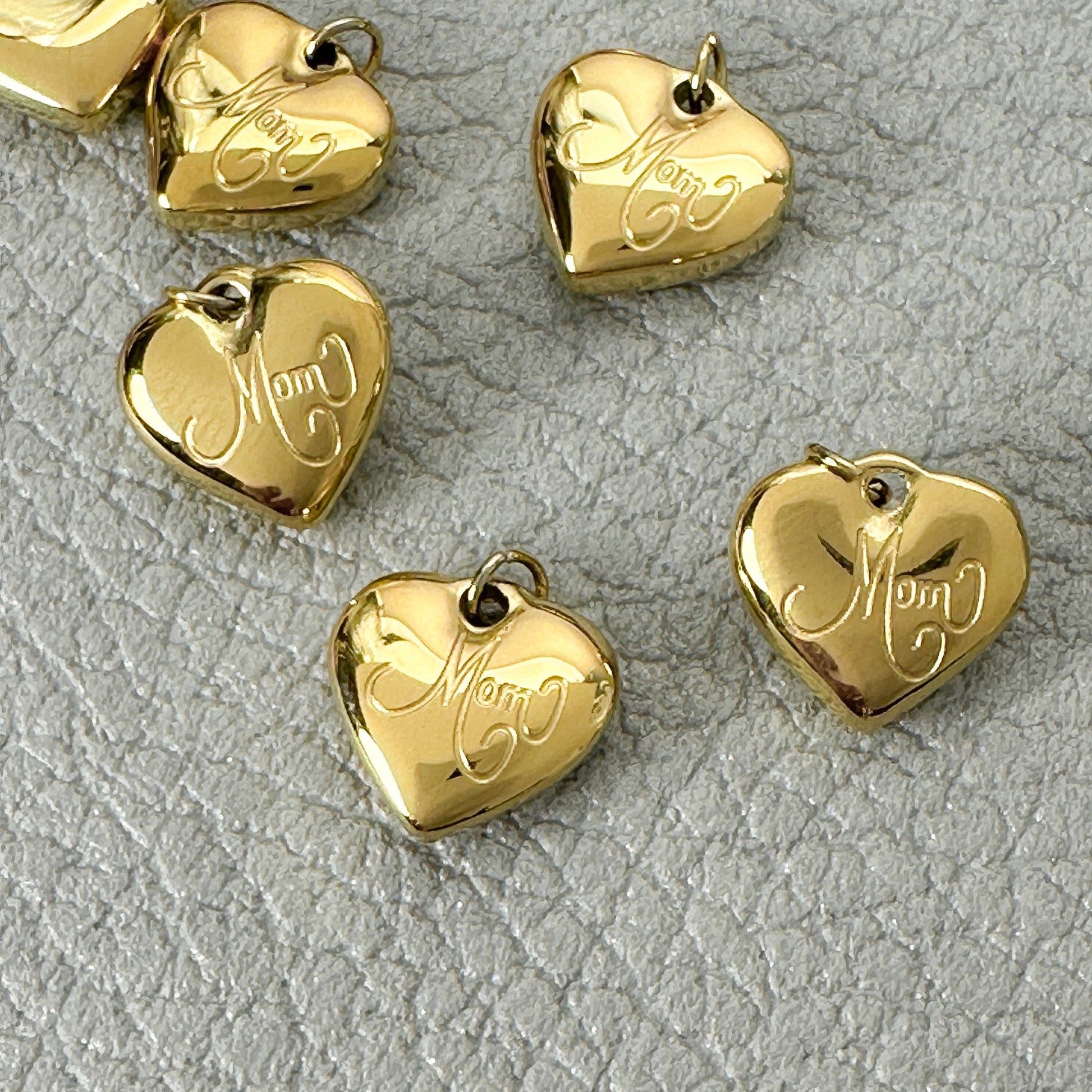 Mom's Day Heart 12x11mm Engraved "Mom" Gold Charm - 1 pc. (M1944)-The Bead Gallery Honolulu