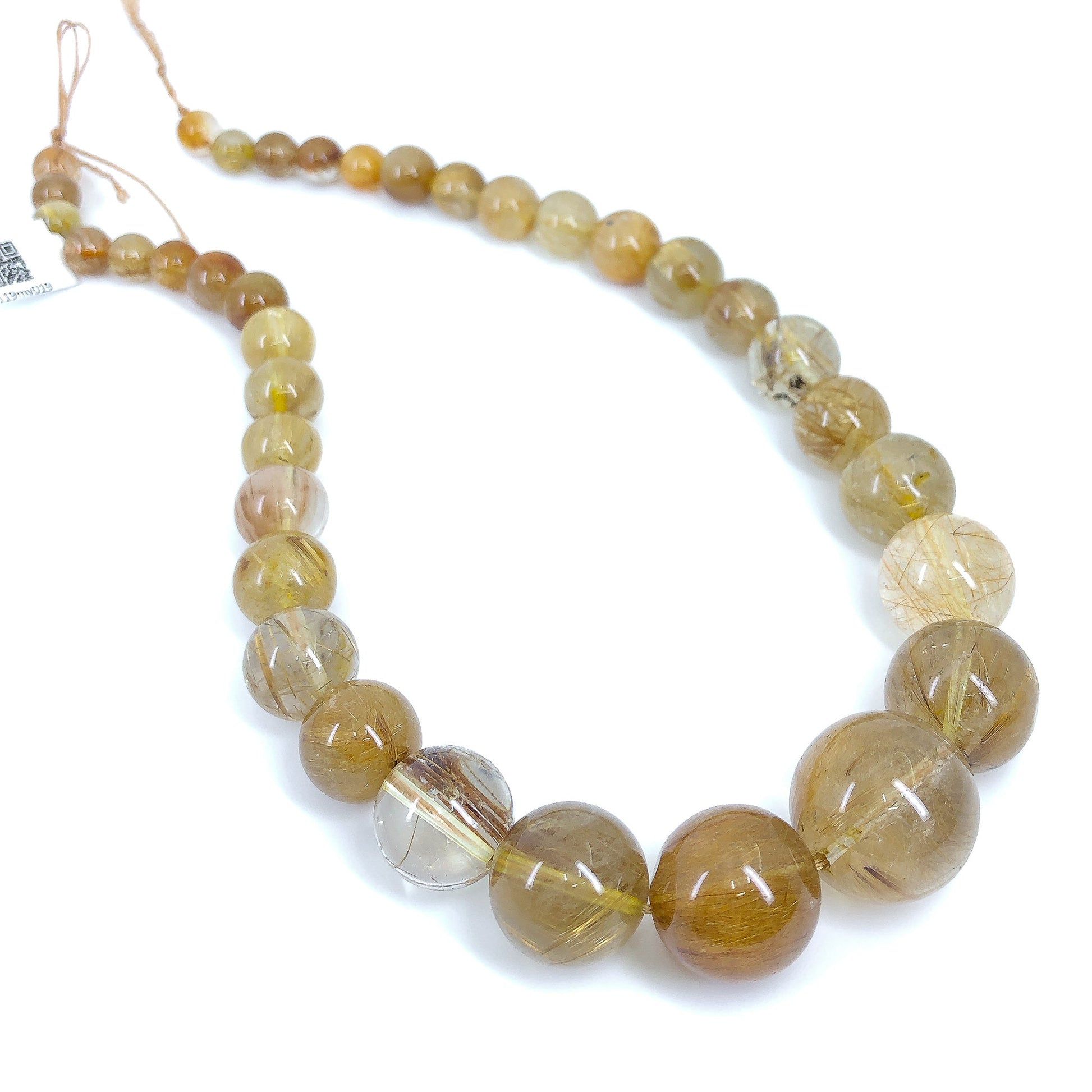 Mostly Golden Rutilated Quartz Strand - 8-19mm Graduated Smooth Round