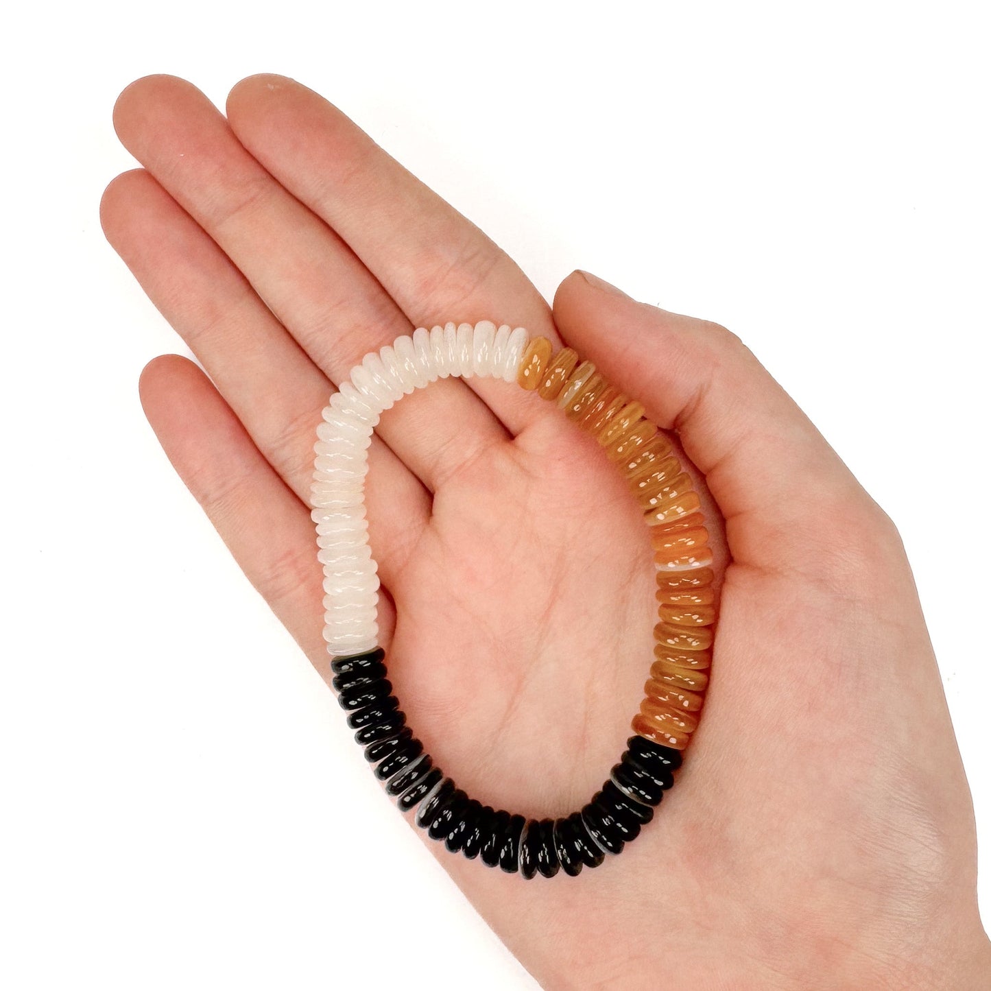 Mother of Pearl Shell 8mm Yellow/Black/White Heishi Stretchy Cord Bracelet (J270)-The Bead Gallery Honolulu