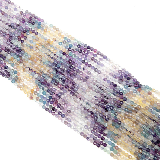 Multicolor Fluorite 4.5mm Faceted Round Bead - 7.5" Strand