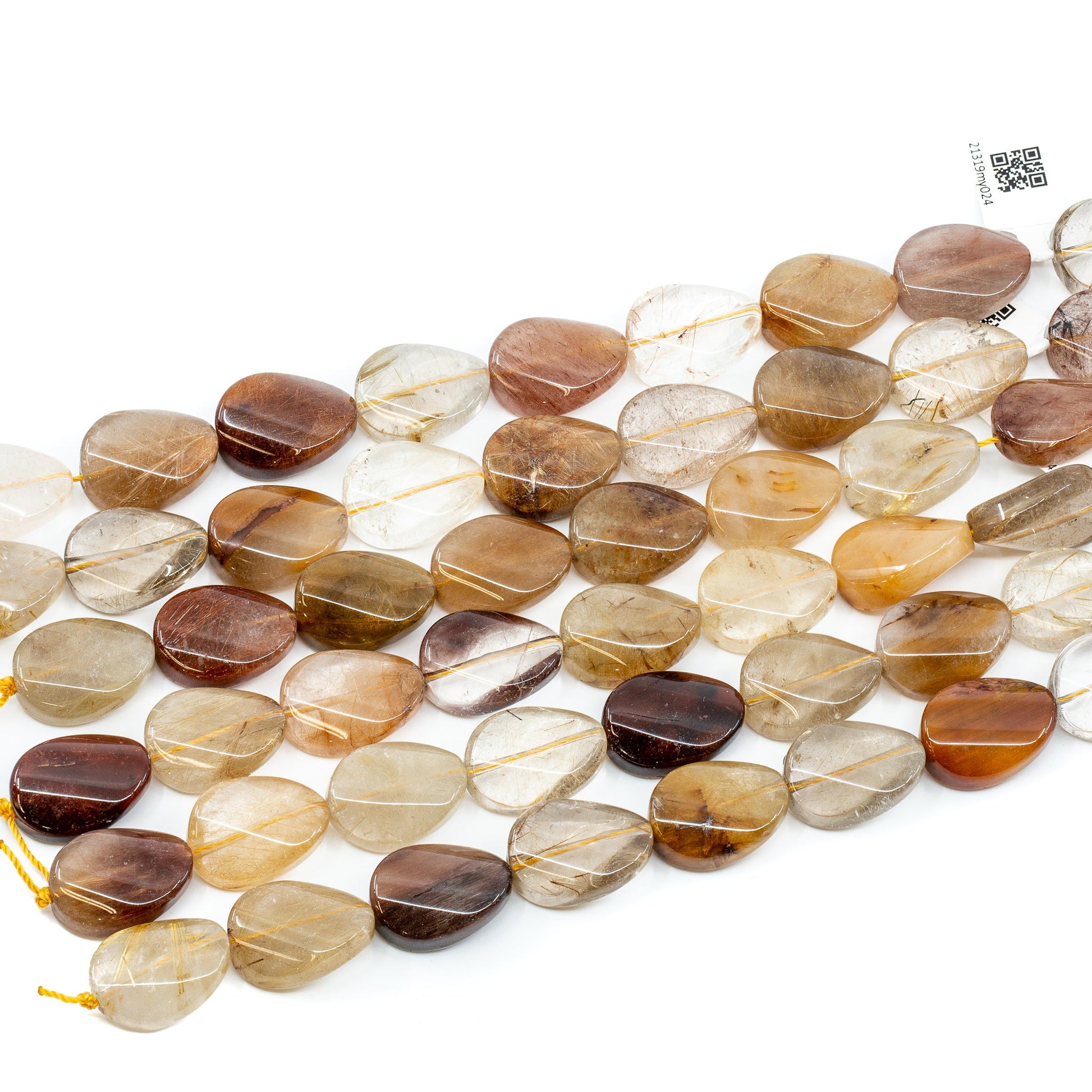 Multicolor Rutilated Quartz 15x20mm Smooth Flat Long-Drill Oval Twist Bead - 8" Strand