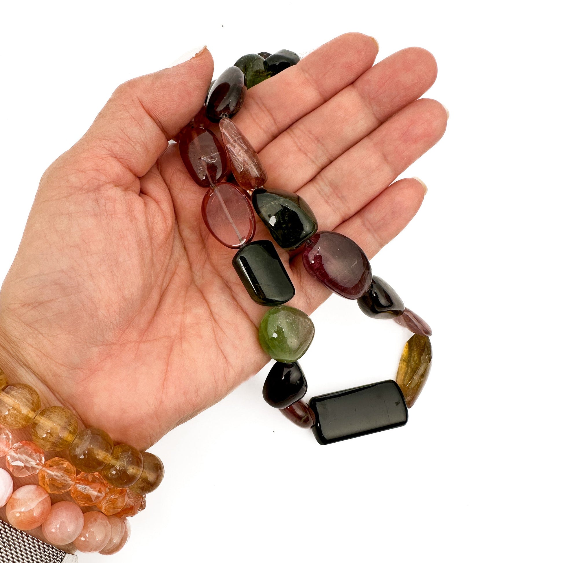 Multicolor Tourmaline 14x14-34mm Assorted Shape Long-Drill Smooth Tumbled Nugget Bead - 16.5" Strand-The Bead Gallery Honolulu