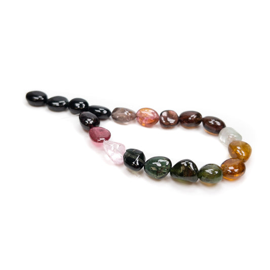 Multicolor Tourmaline Smooth Medium Freeform Tumbled Nugget Bead - 7.5" Strand