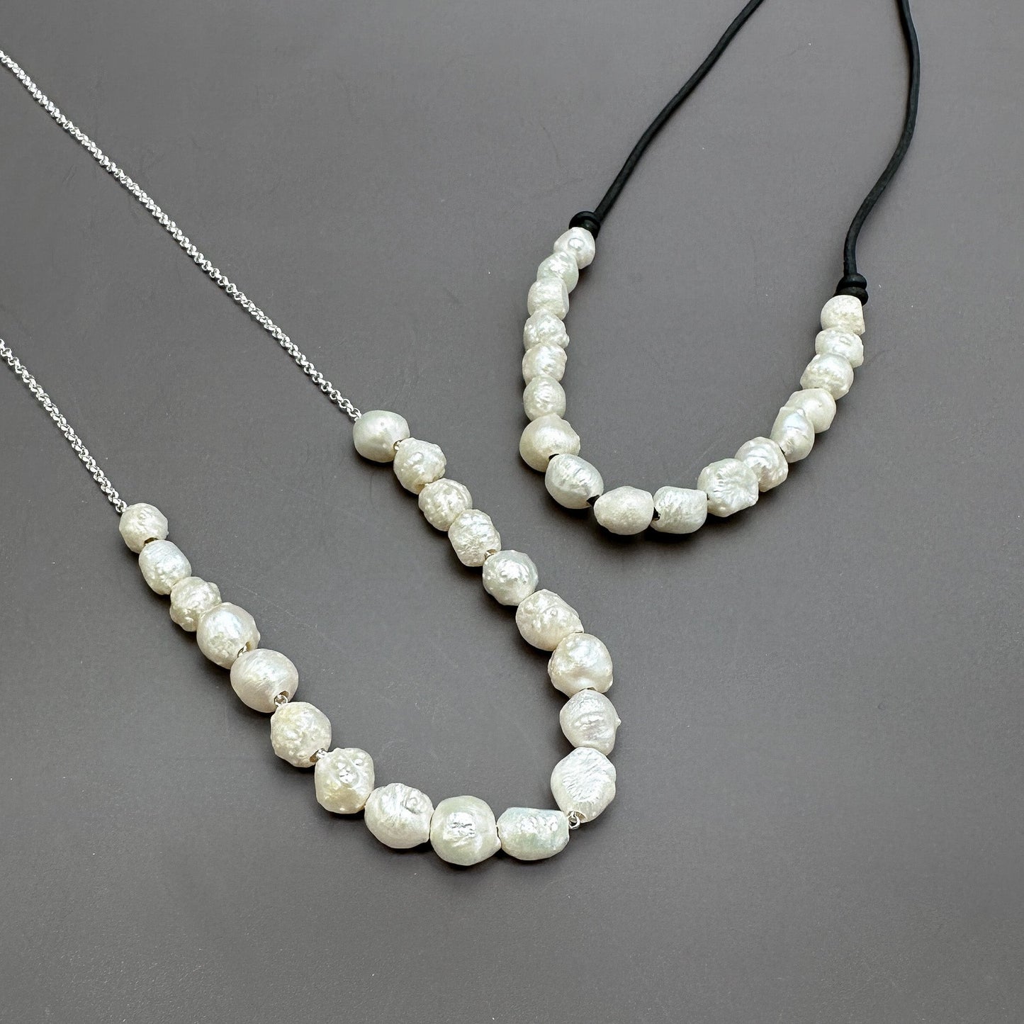 Natural Freshwater Pearl 6-7.5mm on Leather Necklace - 1 pc. (GEM2074)