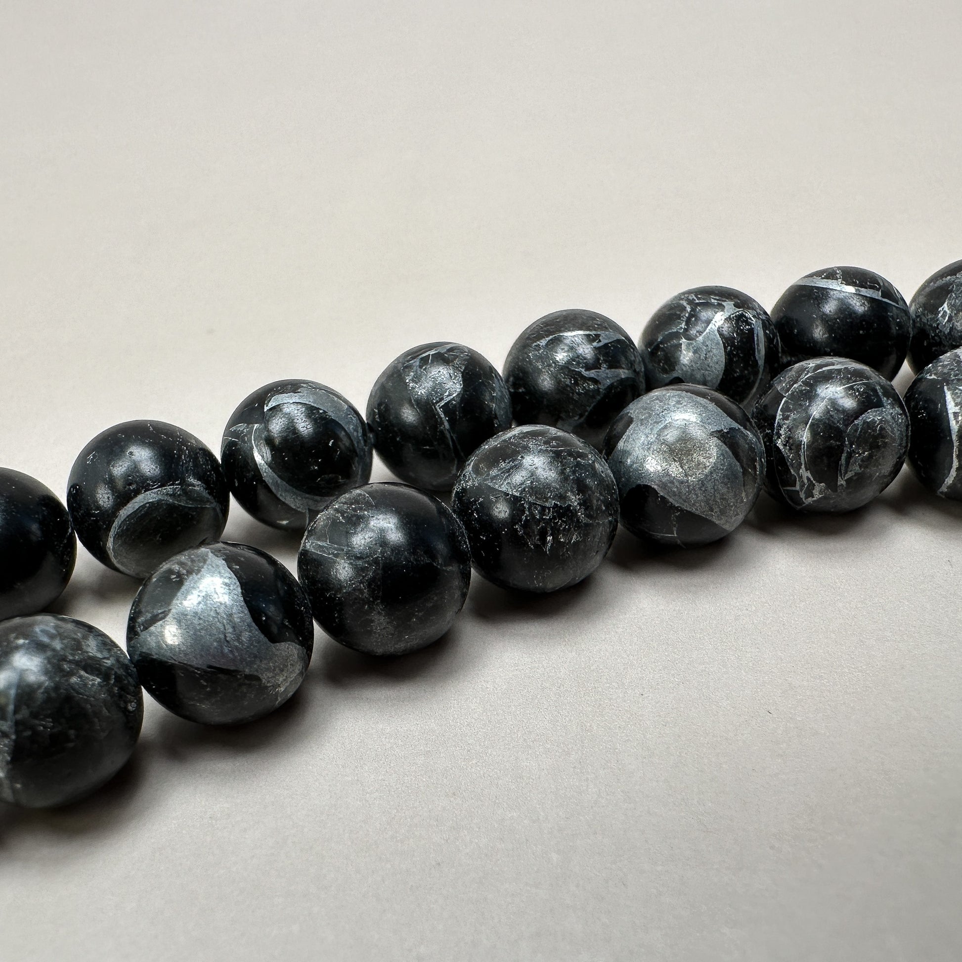 Obsidian in Zinc 10mm Smooth Round Bead - 8" Strand (GEM2282)-The Bead Gallery Honolulu