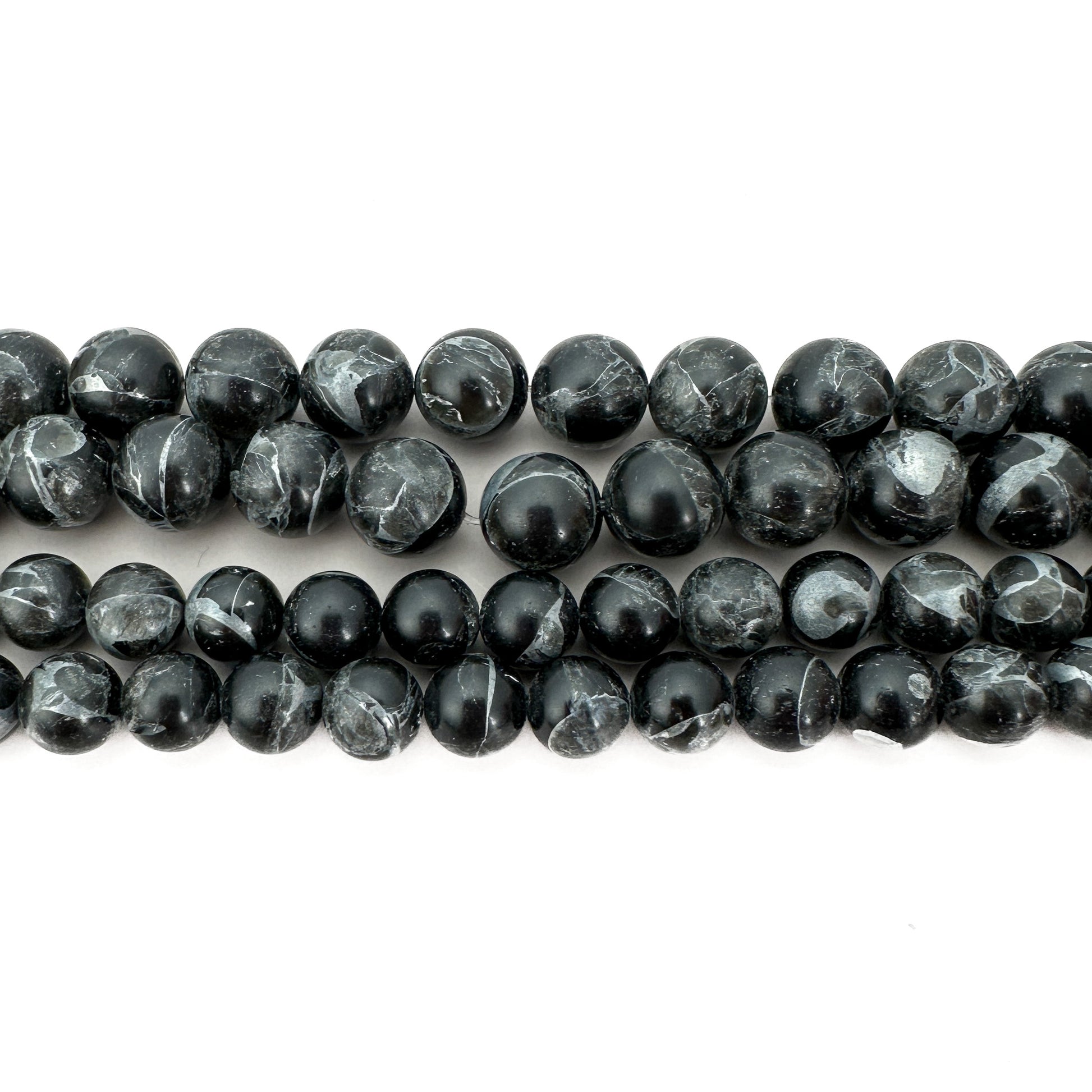Obsidian in Zinc 10mm Smooth Round Bead - 8" Strand (GEM2282)-The Bead Gallery Honolulu