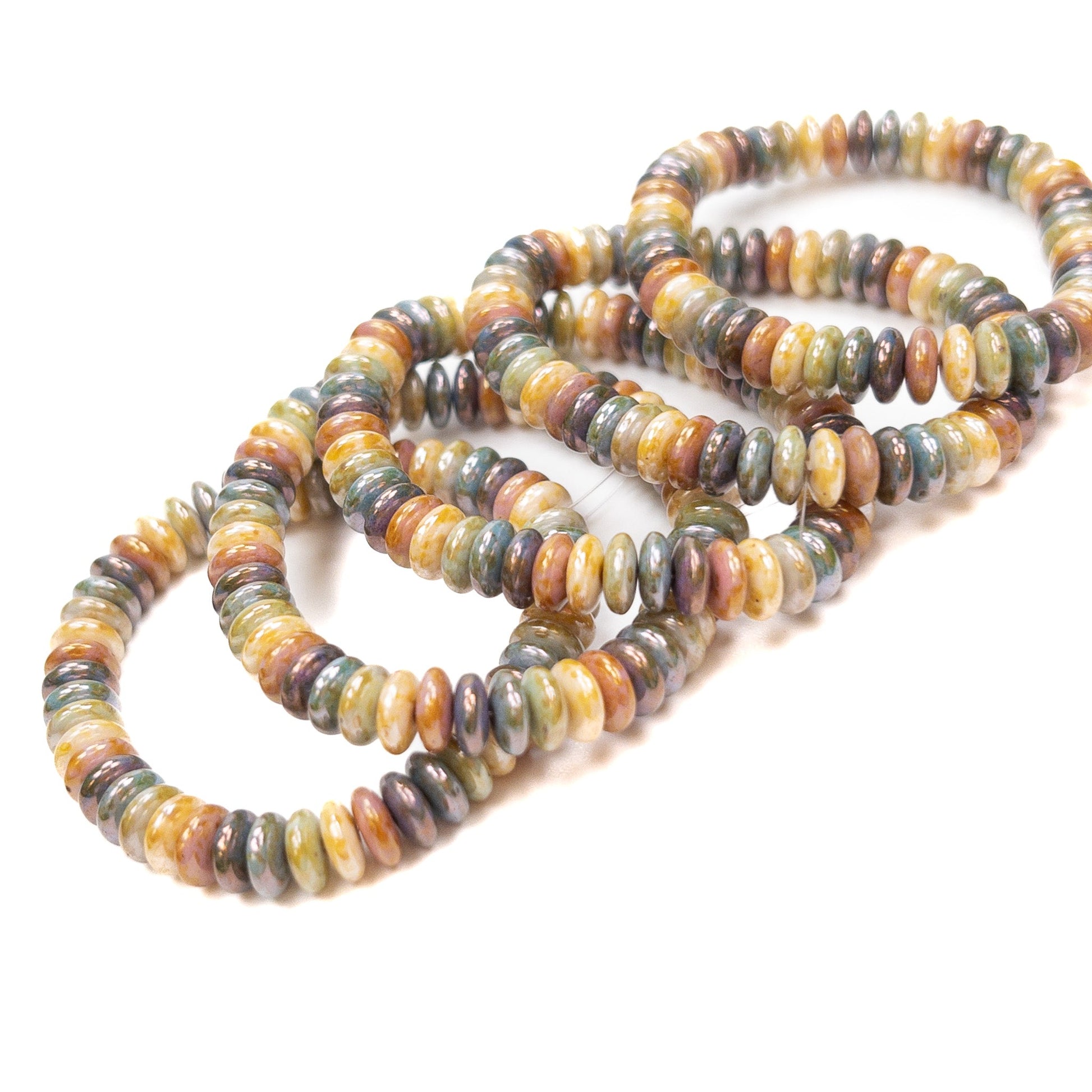 Opaque Stone Finish Rainbow Mix 6mm Disk Spacer Glass Bead - 50 pcs.-The Bead Gallery Honolulu