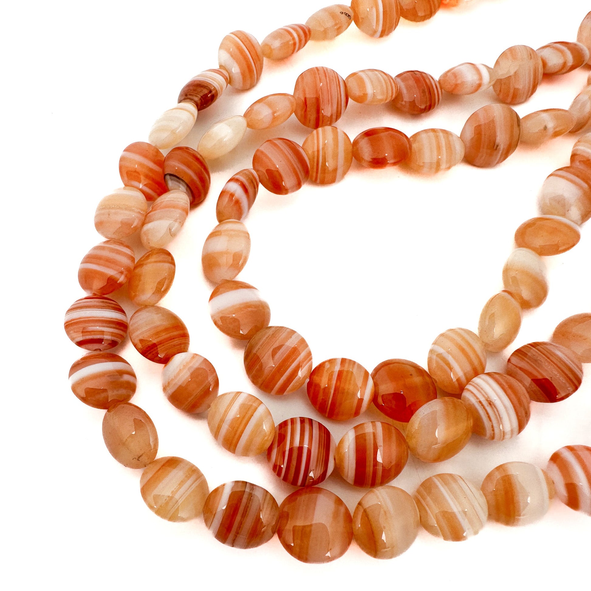 Orange Banded Agate Smooth Puffy Coin Bead - 2 pcs. (P3223)-The Bead Gallery Honolulu