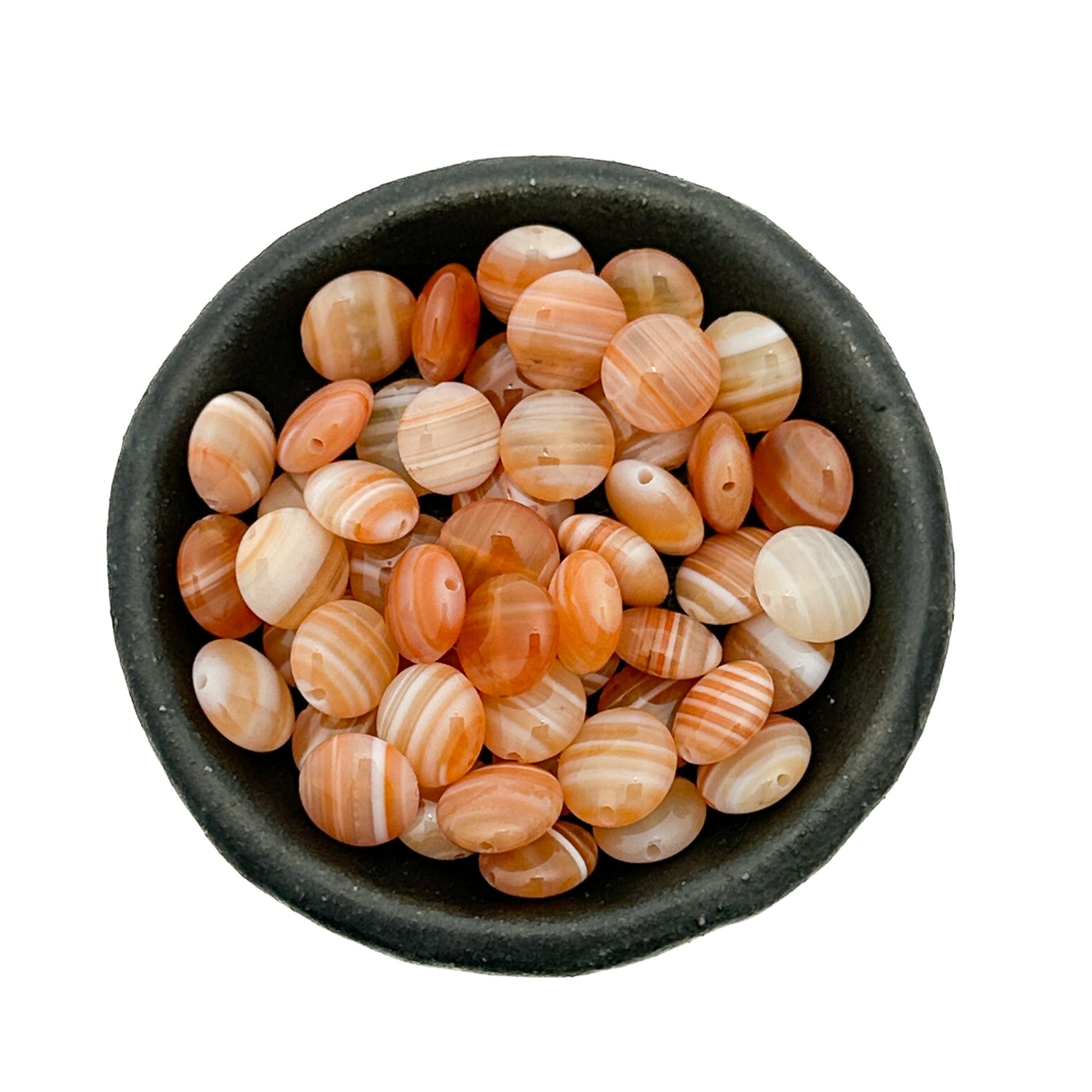 Orange Banded Agate Smooth Puffy Coin Bead - 2 pcs. (P3223)-The Bead Gallery Honolulu