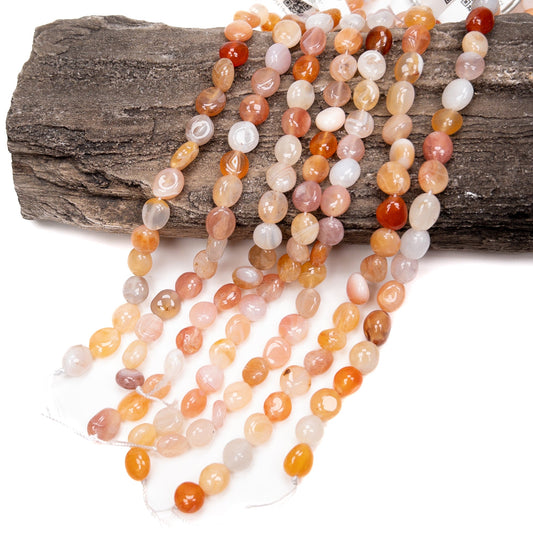 Orange Botswana Agate 8mm Tumbled Nugget Bead - 7.5" Strand