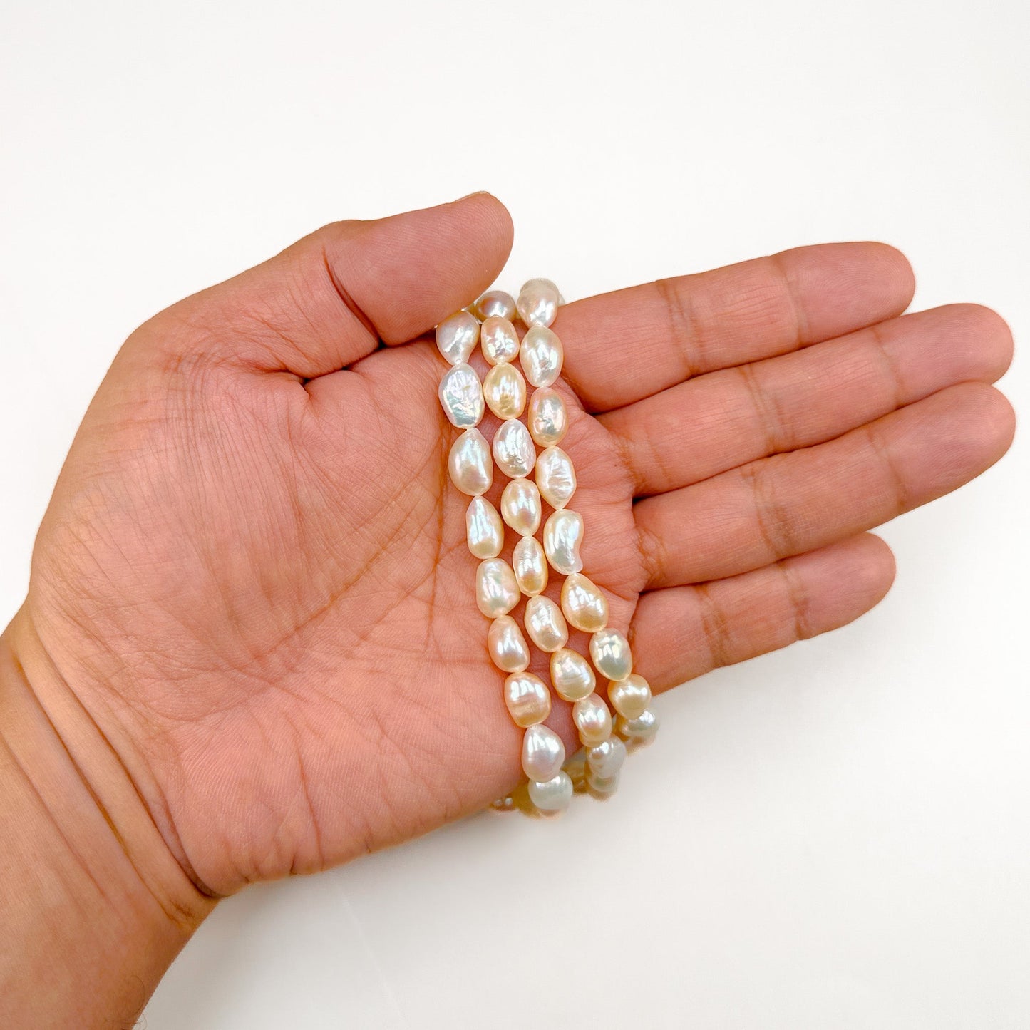 Pale Peach 8x10mm Long-Drilled Nugget Freshwater Pearl Bead - 8" Strand (GEM1985)