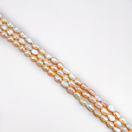 Pale Peach 8x10mm Long-Drilled Nugget Freshwater Pearl Bead - 8" Strand (GEM1985)