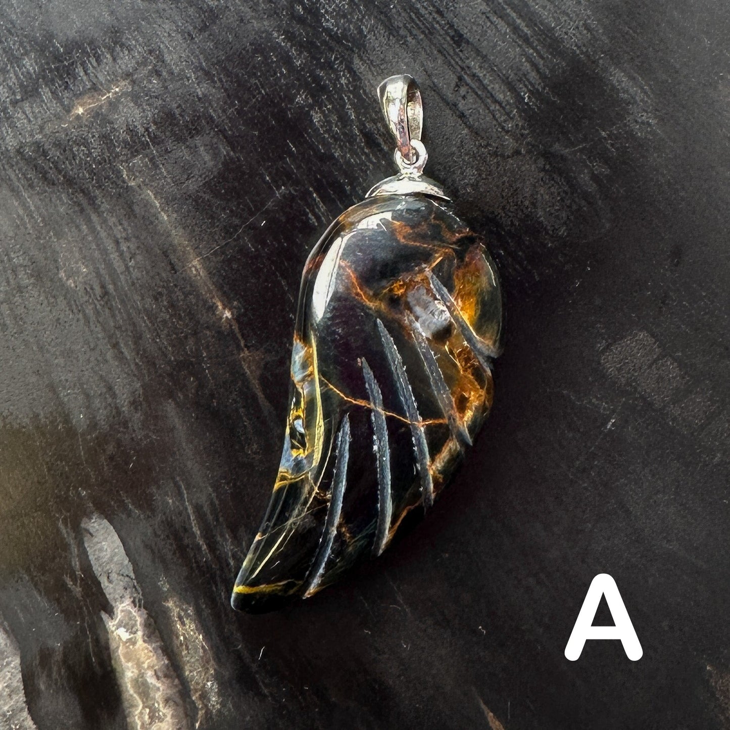 Pietersite 35mm Angel Wing Carved Pendant - 1 pc.-The Bead Gallery Honolulu