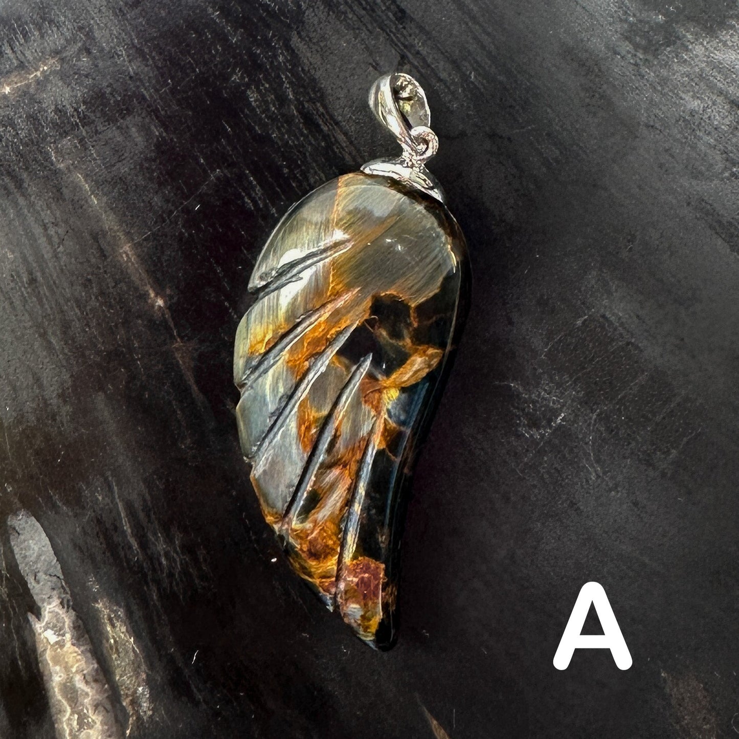 Pietersite 35mm Angel Wing Carved Pendant - 1 pc.-The Bead Gallery Honolulu