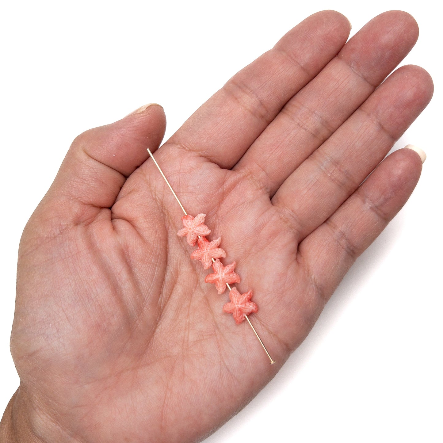 Pink Coral Color Reconstituted Shell Small Starfish Bead - 4 pcs.