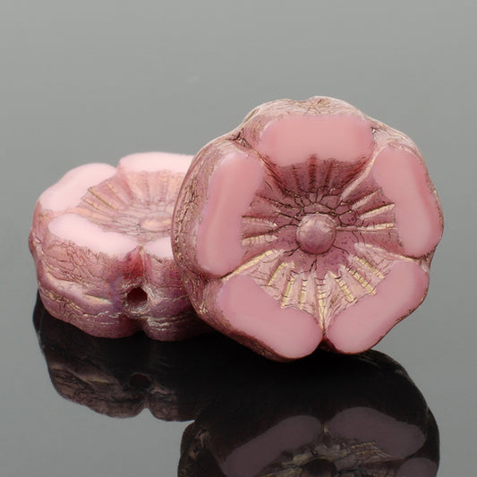 Pink Silk Hibiscus Flower with Purple Bronze Finish 12mm Glass Bead - 6 pcs.-The Bead Gallery Honolulu