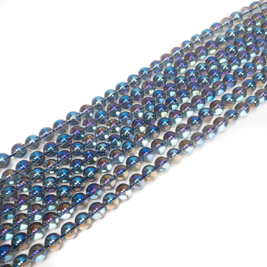 Plated Blue Quartz 10mm Round Bead - 8" Strand