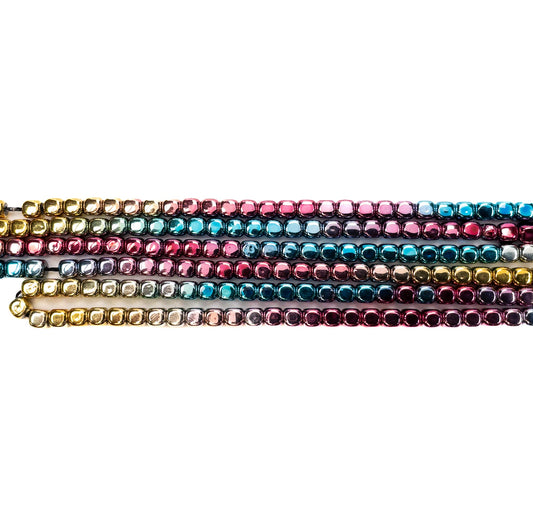 Rainbow Plated Synthetic Hematite 4mm Soft Cube Bead - 15.5" Strand