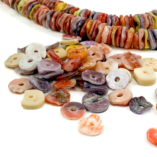 Rainbow Scallop Shell 5mm Round Flat Disc Bead - 4" Strand (GEM1731)-The Bead Gallery Honolulu