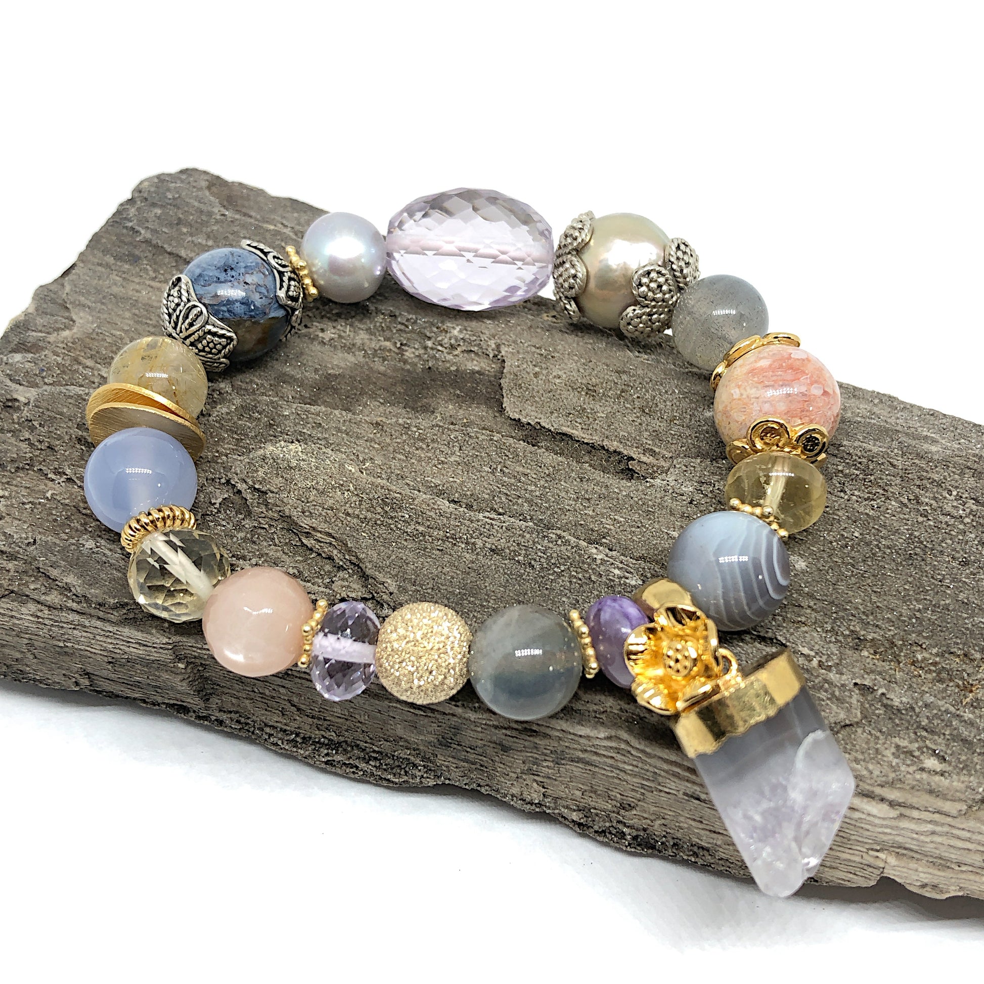 Raw Quartz Geode Point Stretchy Cord Bracelet